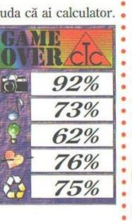 GAME OVER — grafică 92%, sunet 73%, idee 62%, feeling 76%, TOTAL 75%