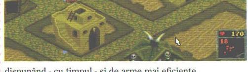 Satul văzut izometric, atacat de monștri