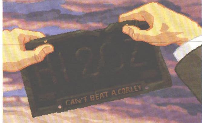 „CAN'T BEAT A CORLEY" — deviza companiei pe placa de înmatriculare