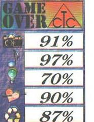 GAME OVER — grafică 91%, sunet 97%, idee 70%, feeling 90%, TOTAL 87%