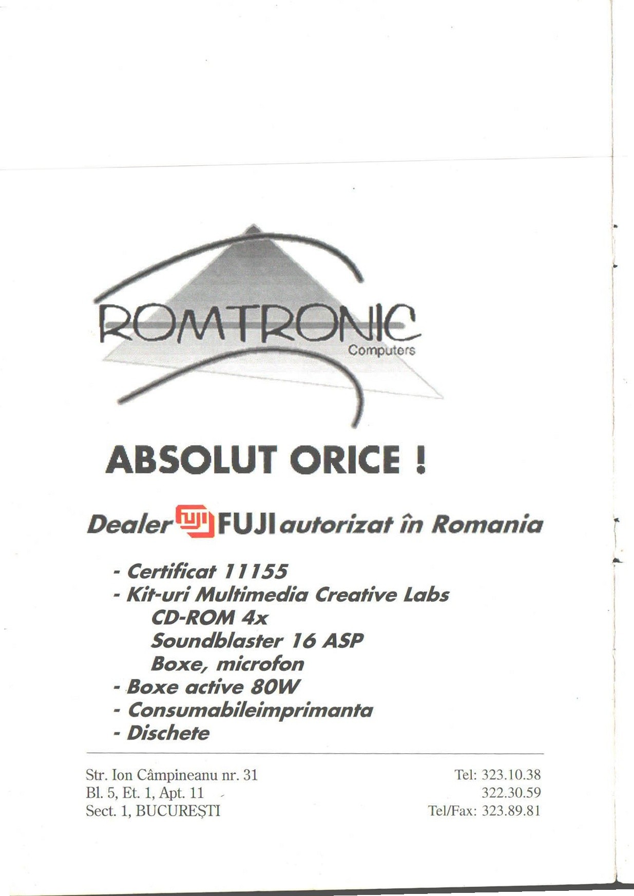 Numărul 1, pagina 2 — Romtronic Computers (ad)
