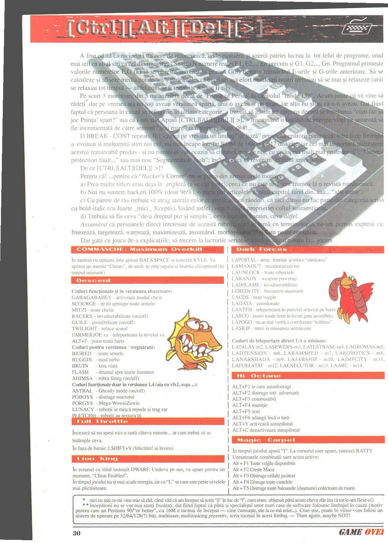 Numărul 1, pagina 32 — Ctrl Alt Del > (Hacker's Corner cheats)