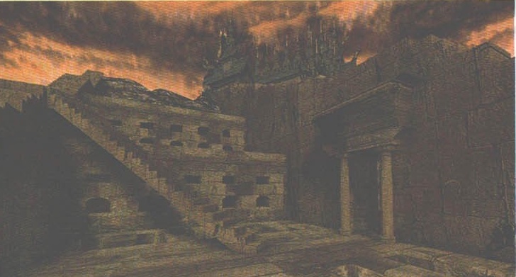Zork Nemesis — ruined castle stairway at dusk, screenshot from the game
