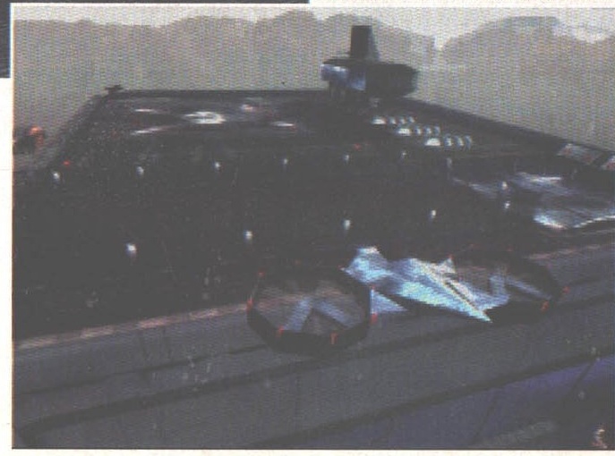 Cyberia 2 — a rooftop landing pad with a jet-like craft, seen from above
