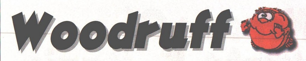 Woodruff title banner with the red mascot character