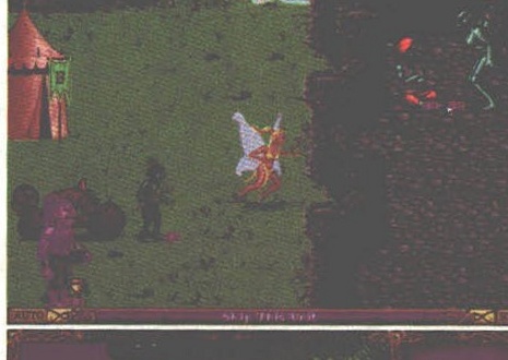 Heroes of Might and Magic — a hero and a skeleton unit on a grassy map near a tent