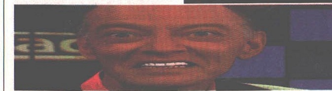 Close-up of the show's red-lit host character