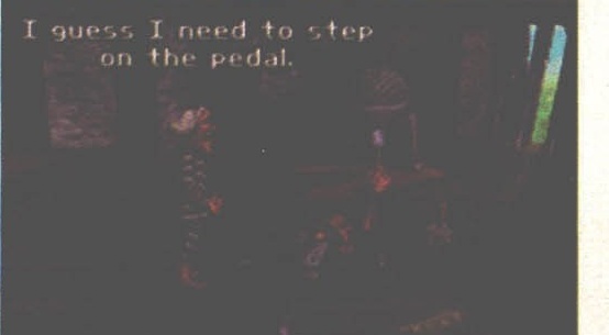 Screenshot din joc, în-joc: „I guess I need to step on the pedal."