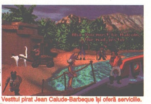 Peisaj de coastă cu ruine, alături de Jean Calude-Barbeque, printat: „Vestitul pirat Jean Calude-Barbeque își oferă serviciile."