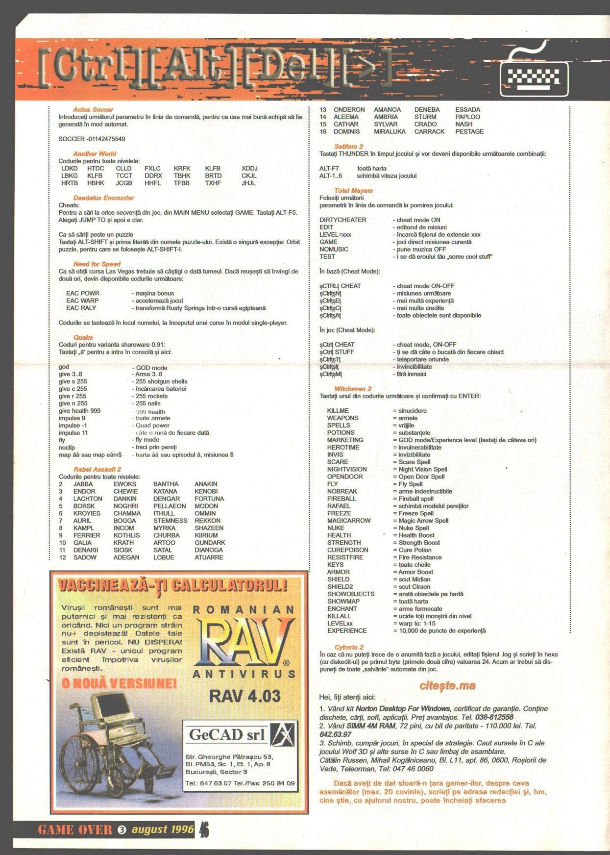 Numărul 3, pagina 48 — Ctrl Alt Del > (cheats)