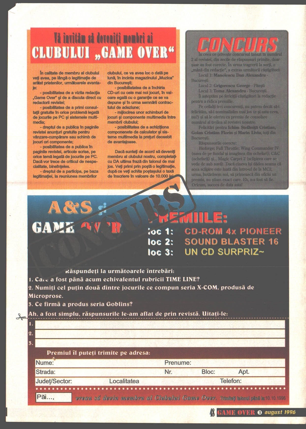 Numărul 3, pagina 50 — Clubul GAME OVER + Concurs
