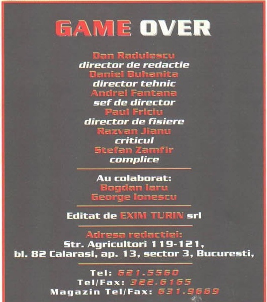 Caseta redacțională GAME OVER