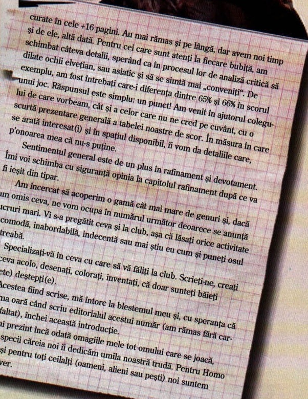 Continuarea editorialului „TeZa La EdiTORIal", pe foaia de caiet ruptă