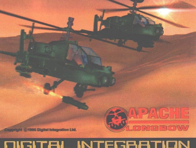 Two Apache Longbow helicopters firing a missile over a desert landscape, with the game logo and Digital Integration bar