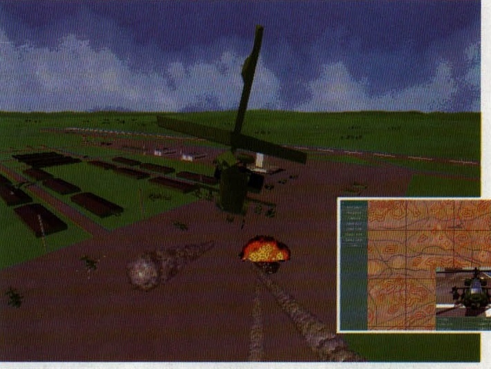 Apache Longbow missile strike on an airfield, with the map/targeting inset