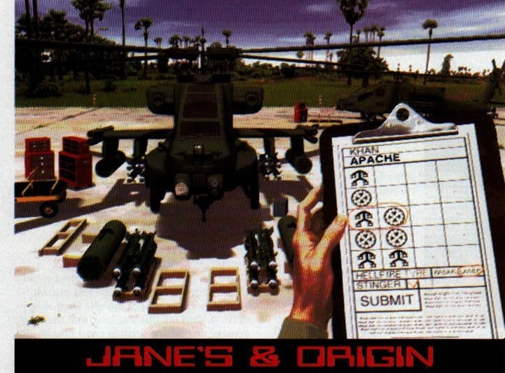 Jane's AH-64D Longbow on the tarmac with weapons laid out and a hand holding the loadout clipboard