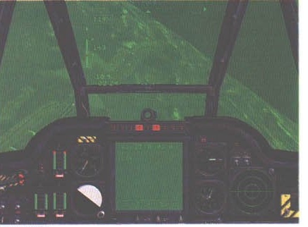 Jane's AH-64D night-mission cockpit view in green infrared/monochrome tones