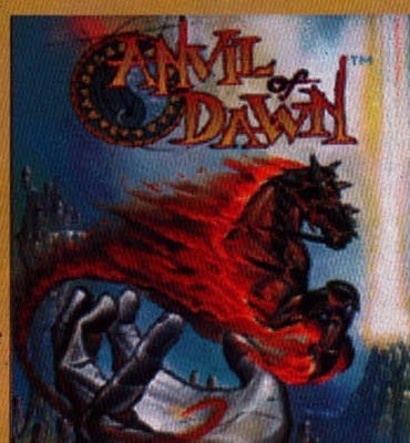 Anvil of Dawn box art: a flaming horse rearing over an outstretched hand