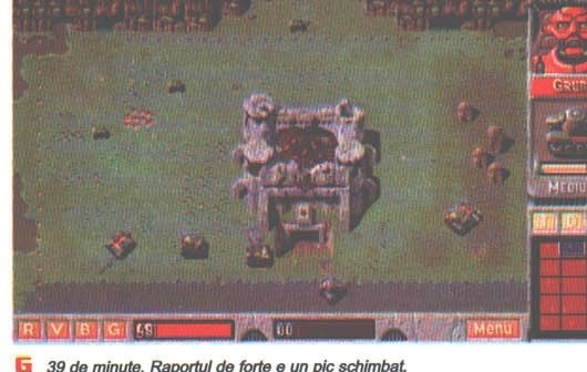 Base-assault screenshot, captioned: "39 de minute. Raportul de forte e un pic schimbat."