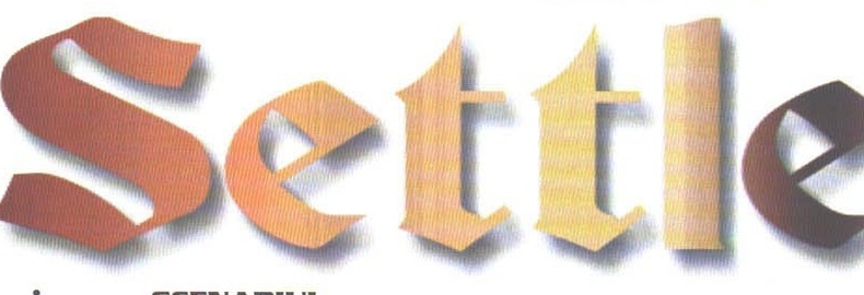 Settle[rs 2] title logo, torn at the page turn and continuing atop p25