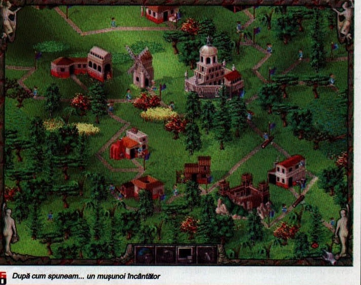 Settlement close-up screenshot, captioned: "Dupa cum spuneam... un musunoi incantator"