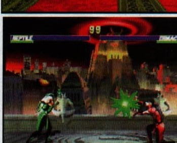 In-game screenshot: night-city arena battle with a green energy blast