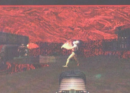 In-game first-person screenshot of a lava-cave level, likely from Final DOOM's Plutonia Experiment