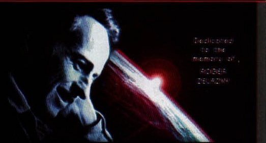 In-game dedication screen portrait of Roger Zelazny, captioned \"Dedicated to the memory of ROGER ZELAZNY\"