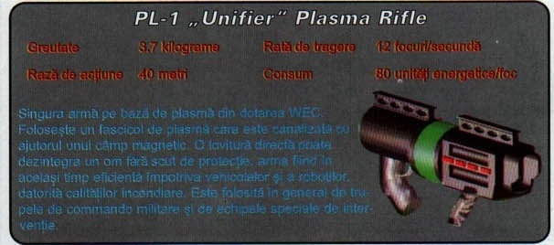 PL-1 „Unifier" Plasma Rifle — panou cu caracteristici