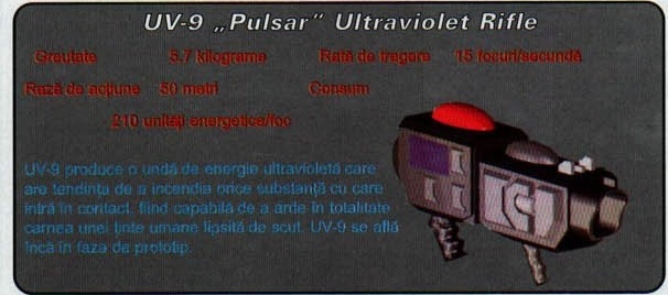 UV-9 „Pulsar" Ultraviolet Rifle — panou cu caracteristici