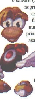 Rayman, personajul-mascotă cu membre plutitoare (textul se ondulează în jurul lui)