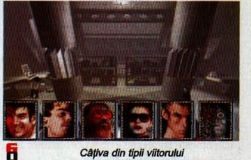Interior screenshot with the party portrait strip, captioned: "Câțiva din tipii viitorului"
