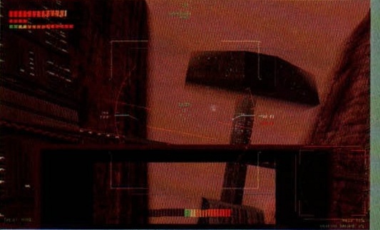 Cockpit cu HUD deasupra orașului de pe Titan