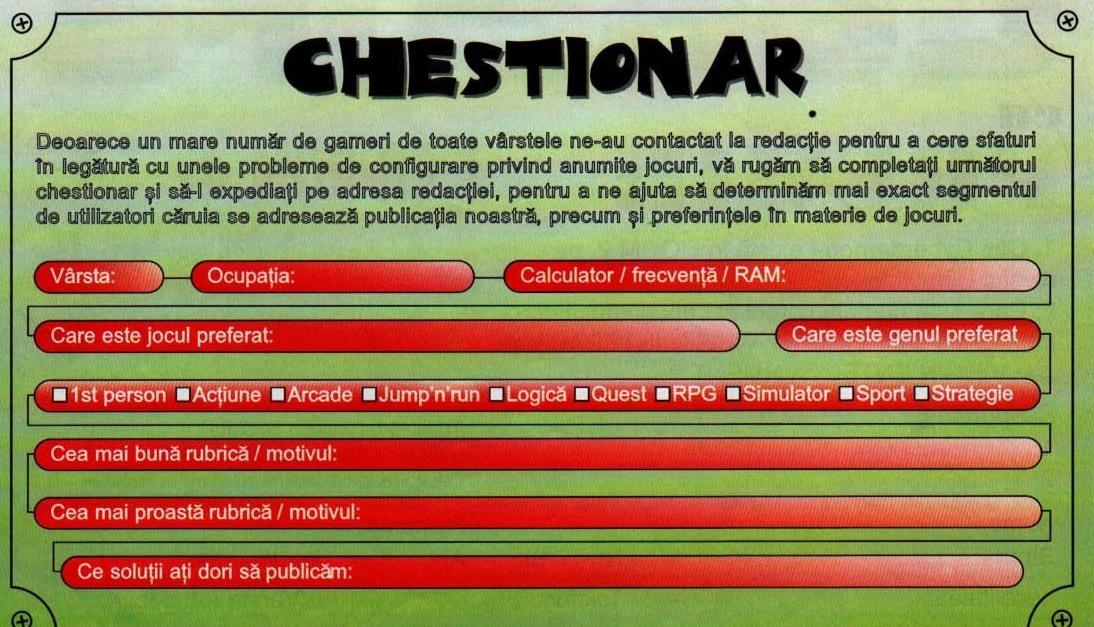 CHESTIONAR — talonul cititorilor