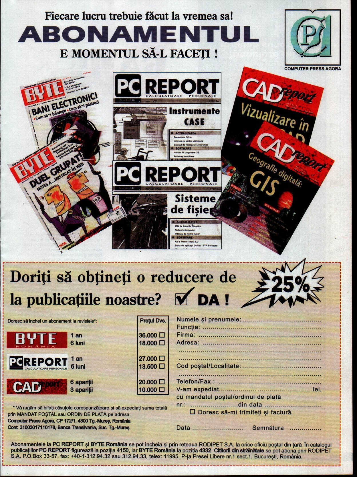 Numărul 4, pagina 61 — Computer Press Agora - abonamente (reclama)