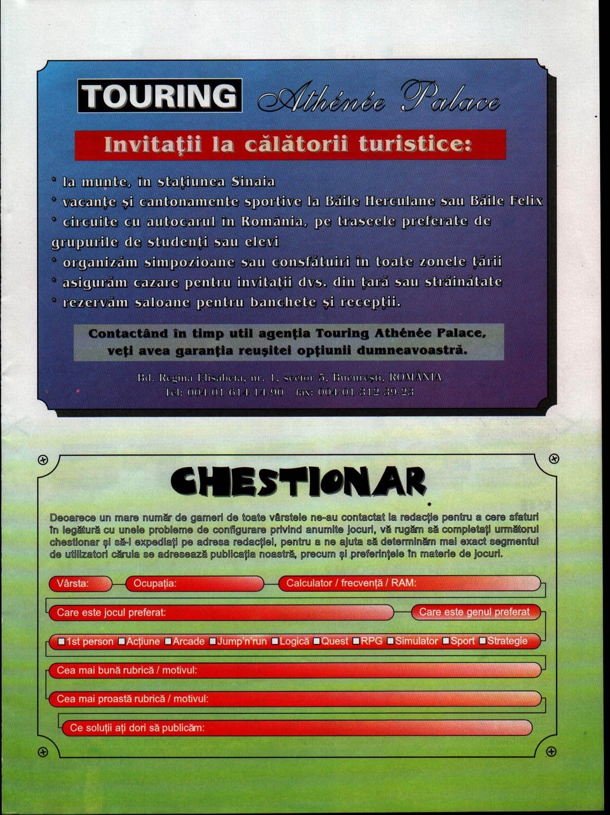 Numărul 4, pagina 63 — Chestionar (& reclama Touring Athenee Palace)