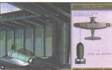 Avion în hangar și fișa Douglas SBD Dauntless cu bomba de 1000 lb.