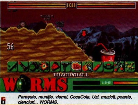 Parașute, muniție, viermi, CocaCola, Uzi, muzică, poante, clenciuri... WORMS.