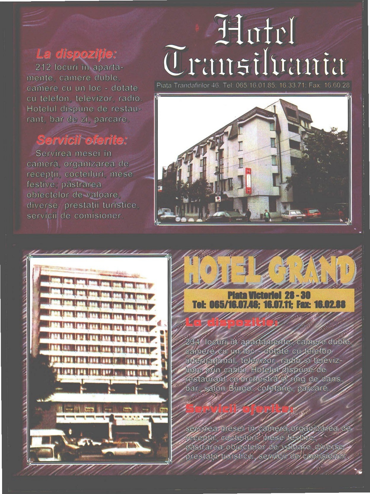 Reclamă Hotel Transilvania & Hotel Grand, Tg. Mureș
