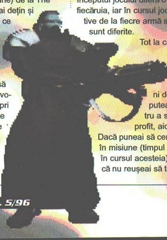 Ilustrație: agentul cu minigun (pagina înfășoară textul în jurul figurii, așa că decupajul prinde rânduri din coloanele alăturate)