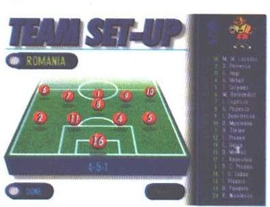 Ecranul TEAM SET-UP: România în 4-5-1, cu lotul în dreapta