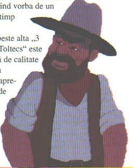 Ilustrație: personaj bărbos cu pălărie (revista curge textul în jurul desenului, fără chenar, așa că marginea din stânga a decupajului prinde și text de coloană)