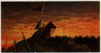 Fotografie decorativă: cavaler călare pe fundal de apus