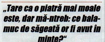 Citat: „Tare ca o piatră mai moale este, dar mă-ntreb: ce balamuc de săgeată or fi avut în minte?"