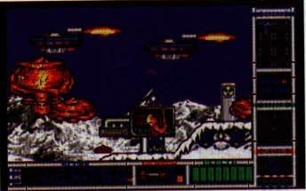 Imagine din Duke Nukem (primul joc), 2D, cu panoul lateral de stare. Legenda din pagină: „Duke Nukem, pe când procesoarele nu erau în stare să-l facă și 3D"