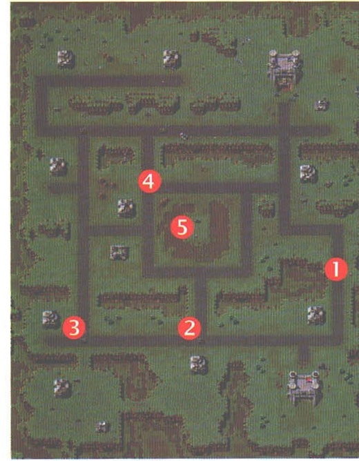 Harta nivelului 13, cu obiectivele numerotate (1)…(5)