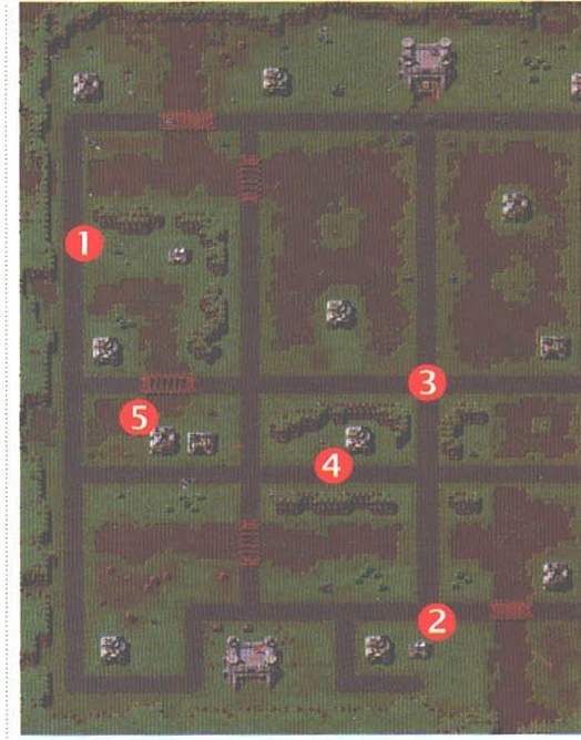 Harta nivelului 14, cu obiectivele numerotate (1)…(5)