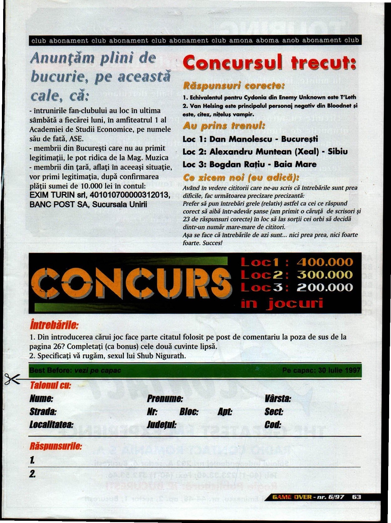 Numărul 6, pagina 65 — Club, concursul trecut și concursul nou