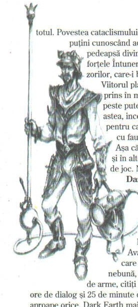 Desen linear argintiu: personaj cu lance și ploscă, pe marginea din stânga a paginii (fără text de legendă tipărit)