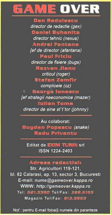Caseta redacțională GAME OVER